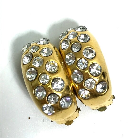 CHANEL vintage Rhinestone Earrings Metal Gold - Picture 1 of 8